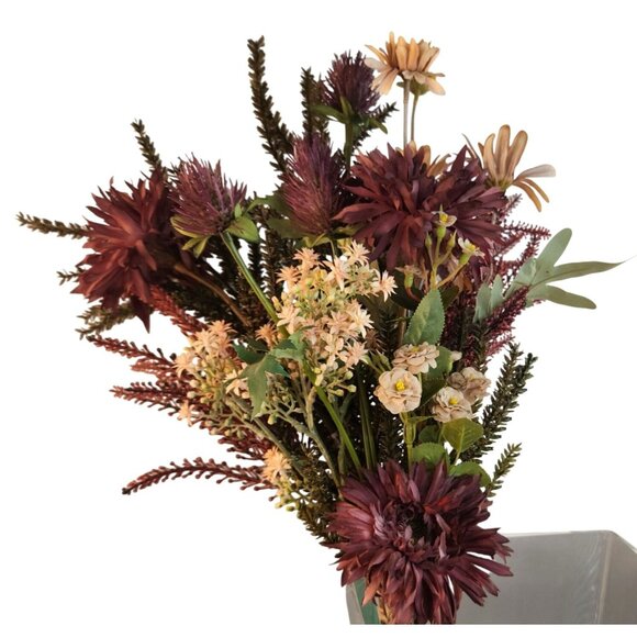 Boutique Other - Hand Tied Artificial Flower Bouquet With Burgundy Purple Cream and Green Tones